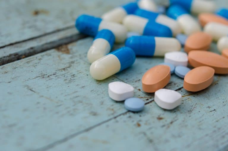 Drugs on the wooden floor